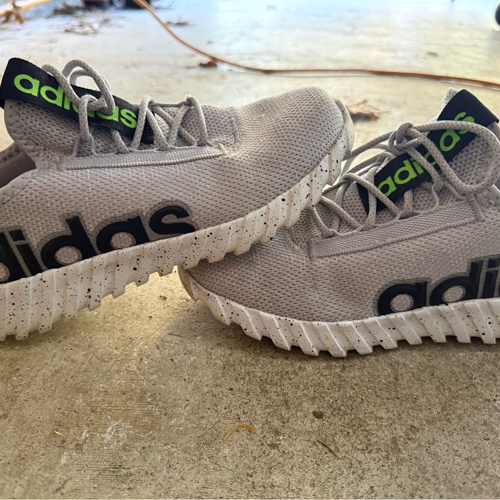 Adidas Light Gray Sneakers with Black and Green Accents